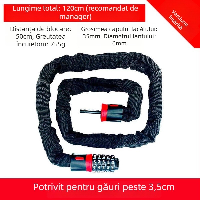 Lacăt cu lanț cu parolă de 4 cifre pentru motociclete, biciclete electrice și biciclete — personalizabil, stil modern minimalist