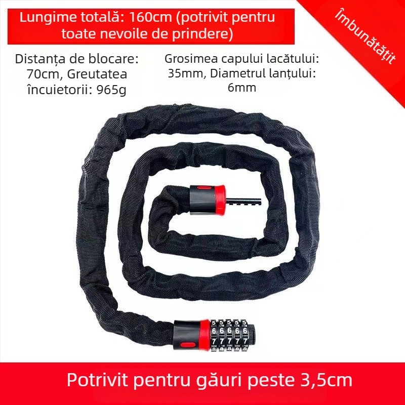 Lacăt cu lanț cu parolă de 4 cifre pentru motociclete, biciclete electrice și biciclete — personalizabil, stil modern minimalist