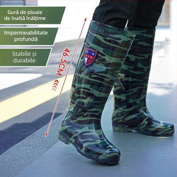 Cizme de ploaie peste genunchi pentru adulți - partea superioară PVC, talpă din tendon de vițel, Unisex, pentru patru anotimpuri