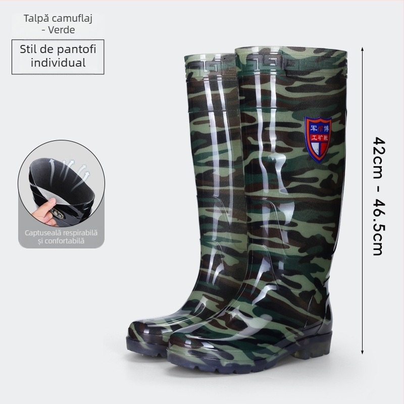 Cizme de ploaie peste genunchi pentru adulți - partea superioară PVC, talpă din tendon de vițel, Unisex, pentru patru anotimpuri