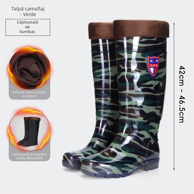 Cizme de ploaie peste genunchi pentru adulți - partea superioară PVC, talpă din tendon de vițel, Unisex, pentru patru anotimpuri