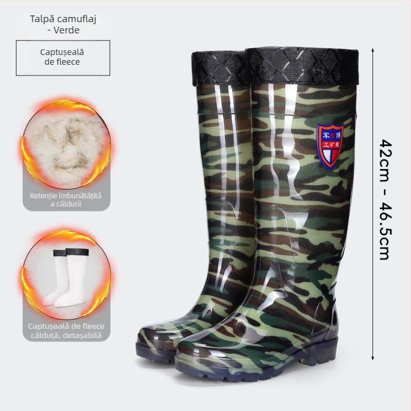 Cizme de ploaie peste genunchi pentru adulți - partea superioară PVC, talpă din tendon de vițel, Unisex, pentru patru anotimpuri