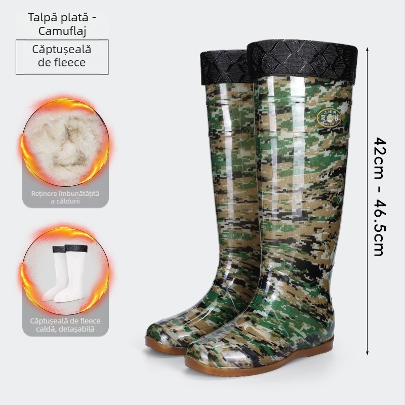 Cizme de ploaie peste genunchi pentru adulți - partea superioară PVC, talpă din tendon de vițel, Unisex, pentru patru anotimpuri