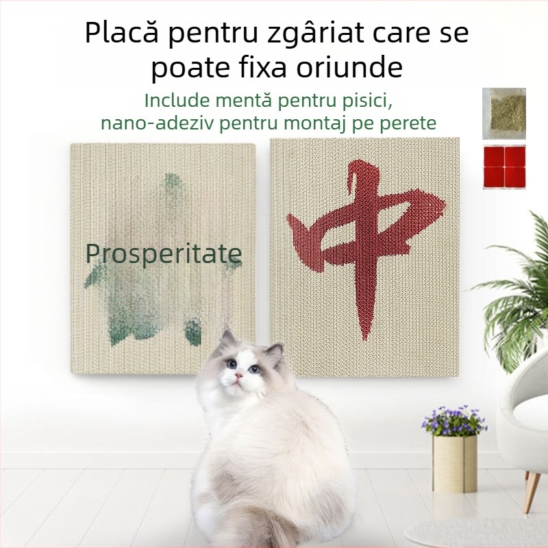 Meow Ji Placă de zgâriere pentru pisici, montată pe perete, pentru pui de pisică, din hârtie ondulată, suprafață rezistentă la zgârieturi, pachet 1 bucată