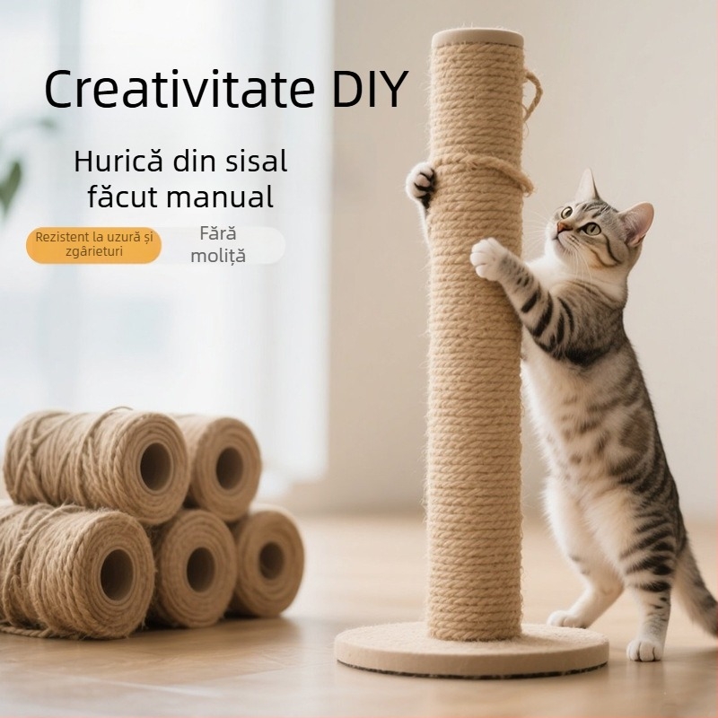 Stâlp DIY pentru pisici cu funie din sisal – post de zgâriere și platformă de cățărare, stil drăguț, Pillar Bird