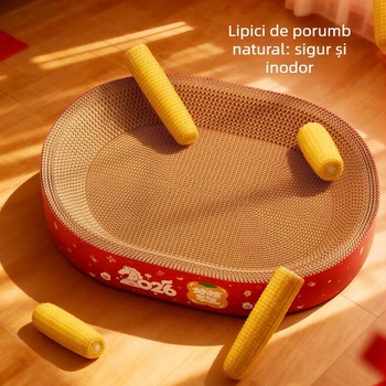 Cuib pentru pisici și placă de zgâriere într-un singur obiect – durabil, fără scurgeri de fibre, patru sezoane, material: hârtie ondulată