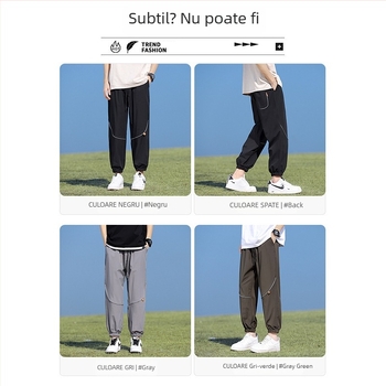 Pantaloni casual pentru bărbați Ice Silk – vară, croială lejeră, uscare rapidă, 90% nylon