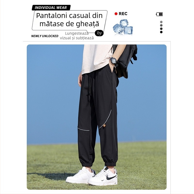 Pantaloni casual pentru bărbați Ice Silk – vară, croială lejeră, uscare rapidă, 90% nylon