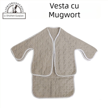 Liner pentru moxibustie, la comandă; material: velur moxa; model Nd001; set cuprinde: capac, vestă, protector talie, pernă pentru șezut, genunchiere