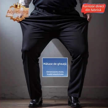 Pantaloni casual pentru bărbați, țesătură ușoară, elasticitate mare, talie mediu-înaltă, croială lejeră