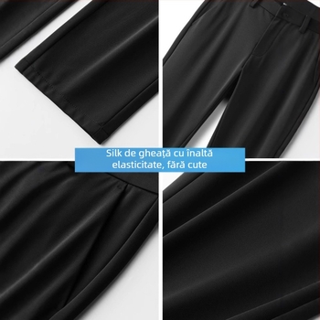 Pantaloni casual pentru bărbați, țesătură ușoară, elasticitate mare, talie mediu-înaltă, croială lejeră