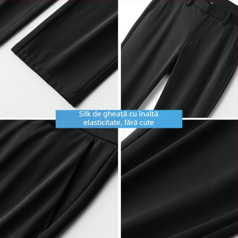 Pantaloni casual pentru bărbați, țesătură ușoară, elasticitate mare, talie mediu-înaltă, croială lejeră