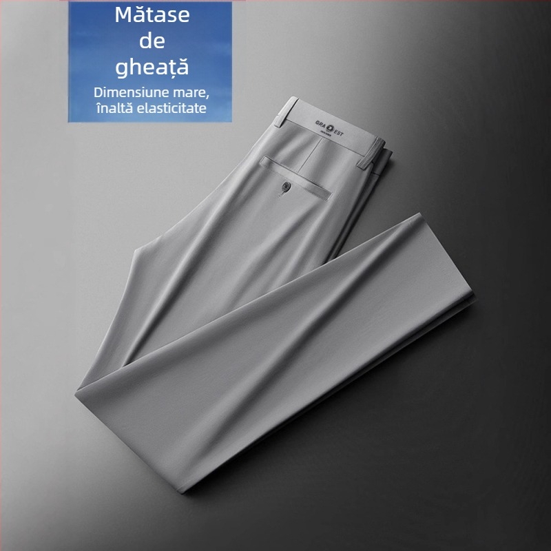Pantaloni casual pentru bărbați, țesătură ușoară, elasticitate mare, talie mediu-înaltă, croială lejeră