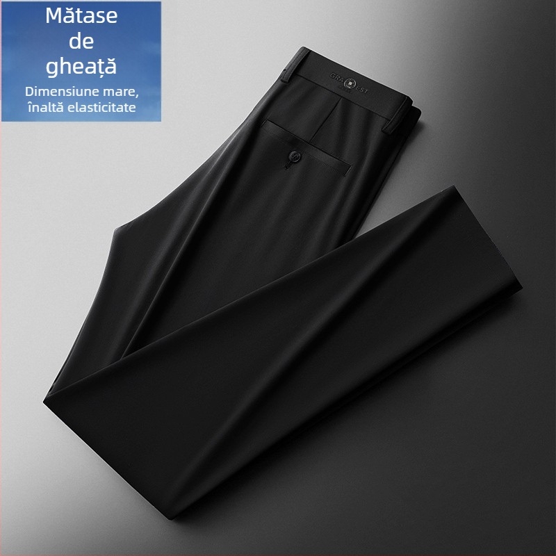 Pantaloni casual pentru bărbați, țesătură ușoară, elasticitate mare, talie mediu-înaltă, croială lejeră