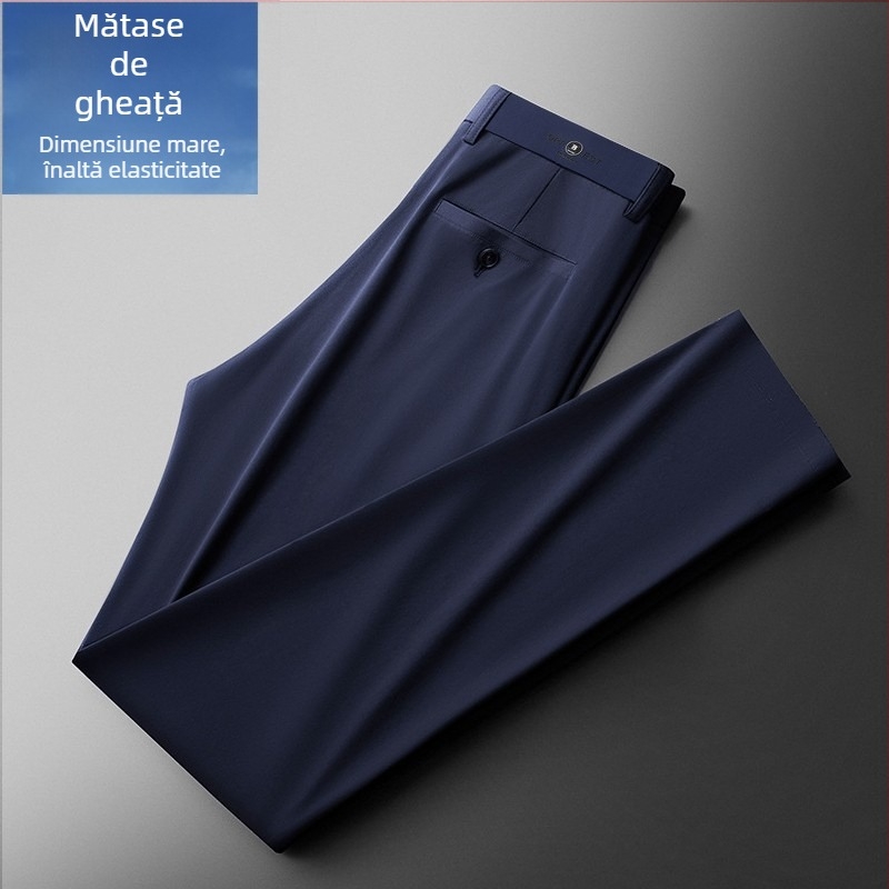 Pantaloni casual pentru bărbați, țesătură ușoară, elasticitate mare, talie mediu-înaltă, croială lejeră