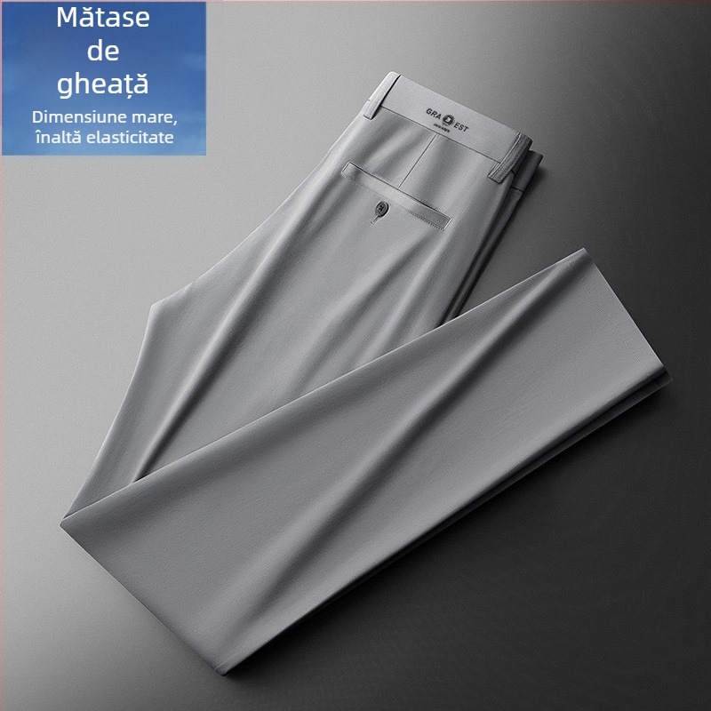 Pantaloni casual pentru bărbați, țesătură ușoară, elasticitate mare, talie mediu-înaltă, croială lejeră