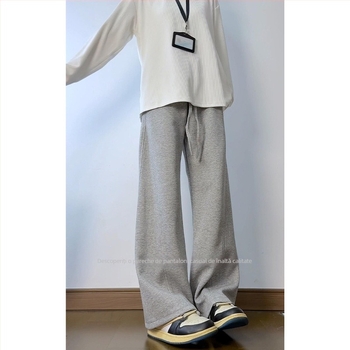 Pantaloni trening casual din tricot, croială dreaptă lejeră, amestec bumbac/poliester (51% bumbac, 49% poliester), pentru adolescenți, lansare primăvară 2025