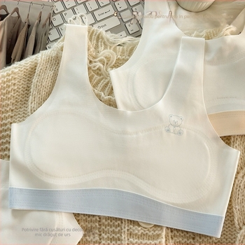 Sutien sport pentru fete în faza de dezvoltare, 9–13 ani, nailon Ice Silk, fără cusături, cupe turnate subțiri