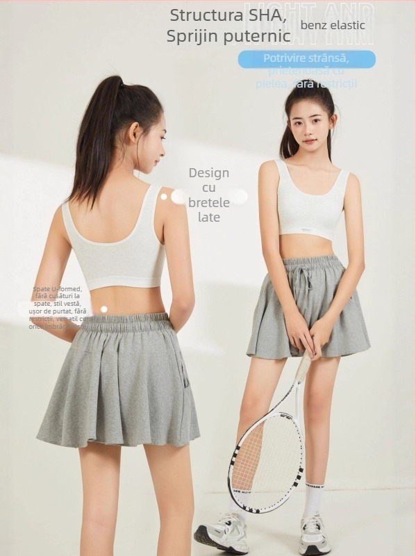 Vesta pentru fete cu două etape de dezvoltare, cu inserție subțire din bumbac, fără bust vizibil, guler rotund, viscoză 76.6%