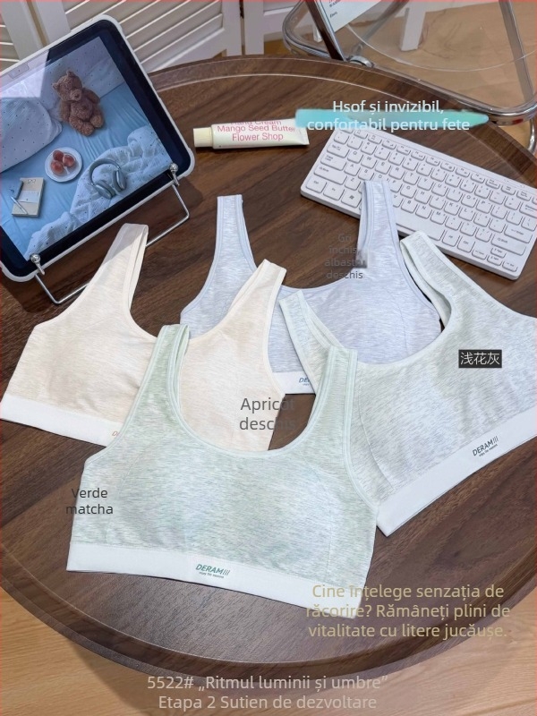 Vesta pentru fete cu două etape de dezvoltare, cu inserție subțire din bumbac, fără bust vizibil, guler rotund, viscoză 76.6%