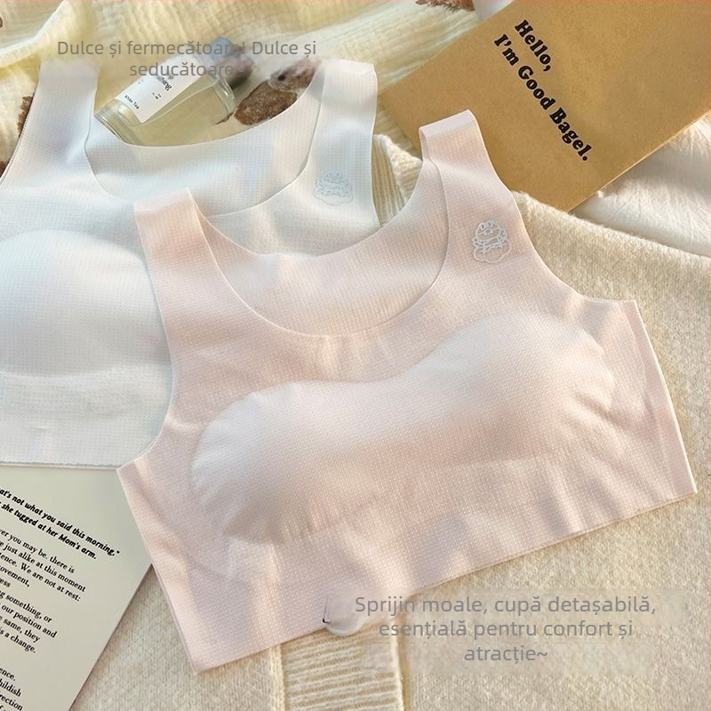 Sutien de antrenament pentru fete, în stil vestă, fără cusătură, fără etichetă, nailon 90–95%, pentru copii peste 8 ani (≥140 cm), potrivit pentru toate sezoanele