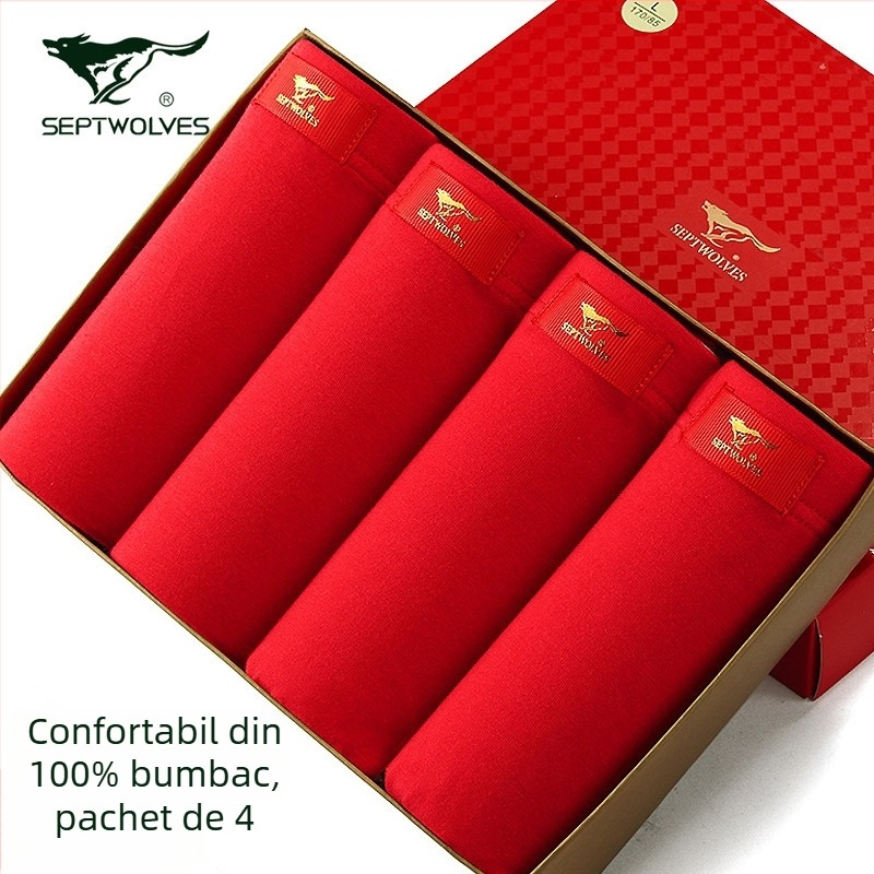Boxeri bărbați, 4 bucăți, 100% bumbac, talie medie, respirabili, culoare solidă