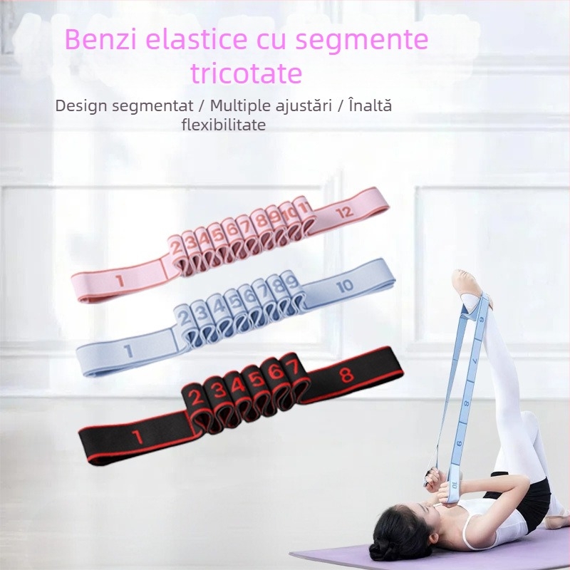Bandă de rezistență pentru dans cu 8/10/12 secțiuni, curea de fitness yoga pentru talie și întinderea picioarelor, poliester și latex, Lixiang
