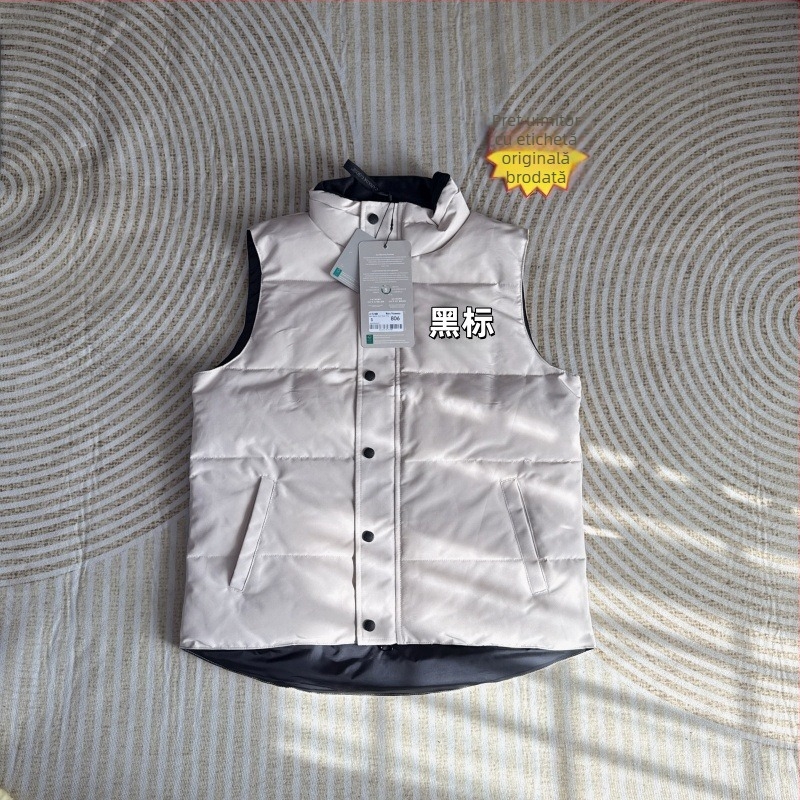 Vesta din puf de rață cu guler înalt, exterior din amestec de bumbac, căptușeală din nylon, pentru iarnă și toamnă