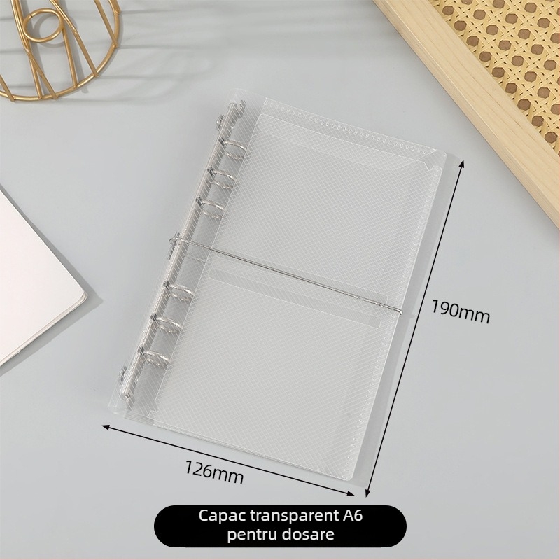 Copertă PVC transparentă pentru planner cu 6 găuri, compatibilă cu foi detașabile, imprimare logo disponibilă
