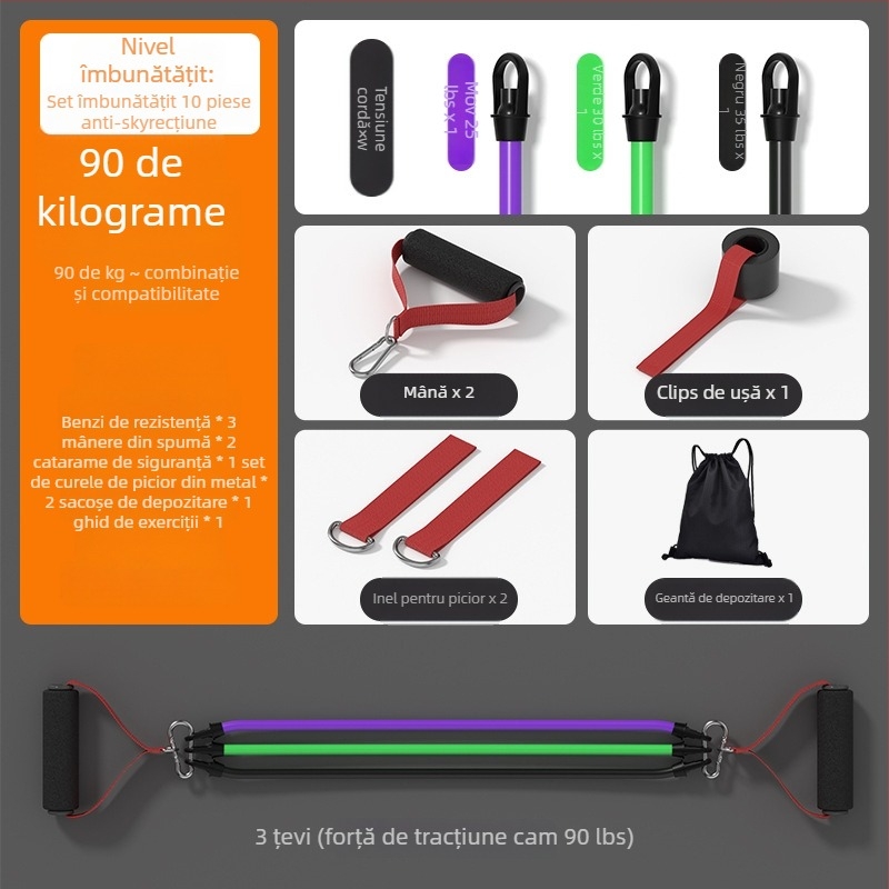 Tensioner de rezistență pentru fitness acasă – tensionator elastic, material PP plastic + tubă de latex, brand SND, potrivit pentru echipamente de fitness
