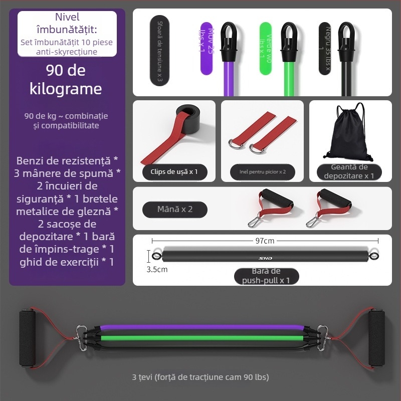 Tensioner de rezistență pentru fitness acasă – tensionator elastic, material PP plastic + tubă de latex, brand SND, potrivit pentru echipamente de fitness