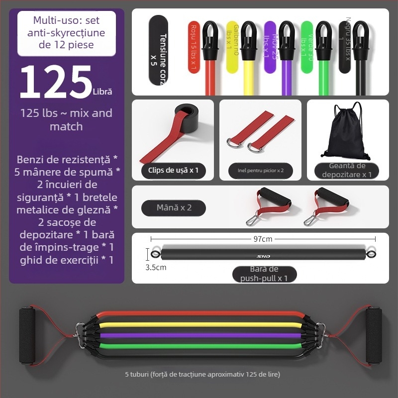 Tensioner de rezistență pentru fitness acasă – tensionator elastic, material PP plastic + tubă de latex, brand SND, potrivit pentru echipamente de fitness