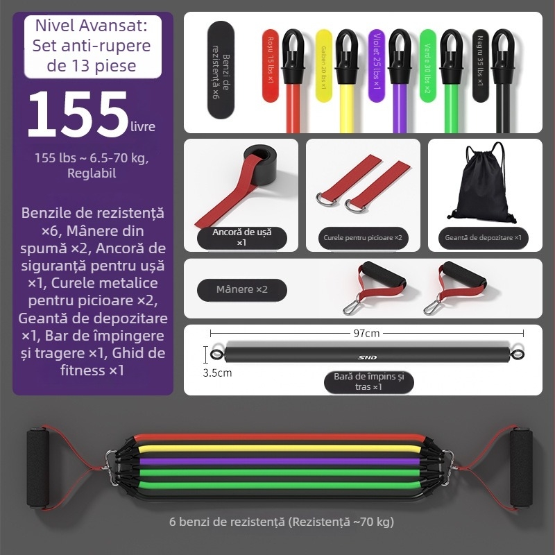 Tensioner de rezistență pentru fitness acasă – tensionator elastic, material PP plastic + tubă de latex, brand SND, potrivit pentru echipamente de fitness