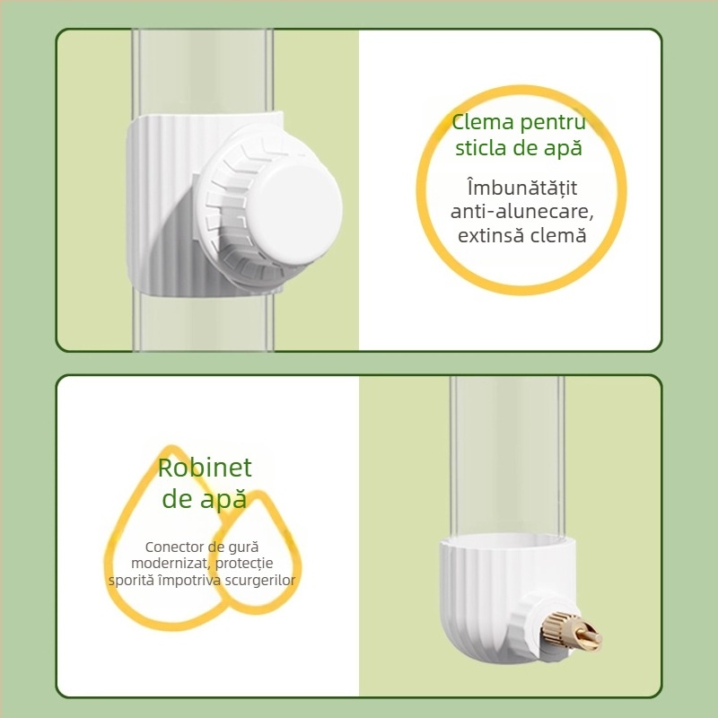 Dispenser automat de apă pentru papagal, din acrilic; recipient tip seringă; brand Demon pet; personalizabil pentru comenzi mari