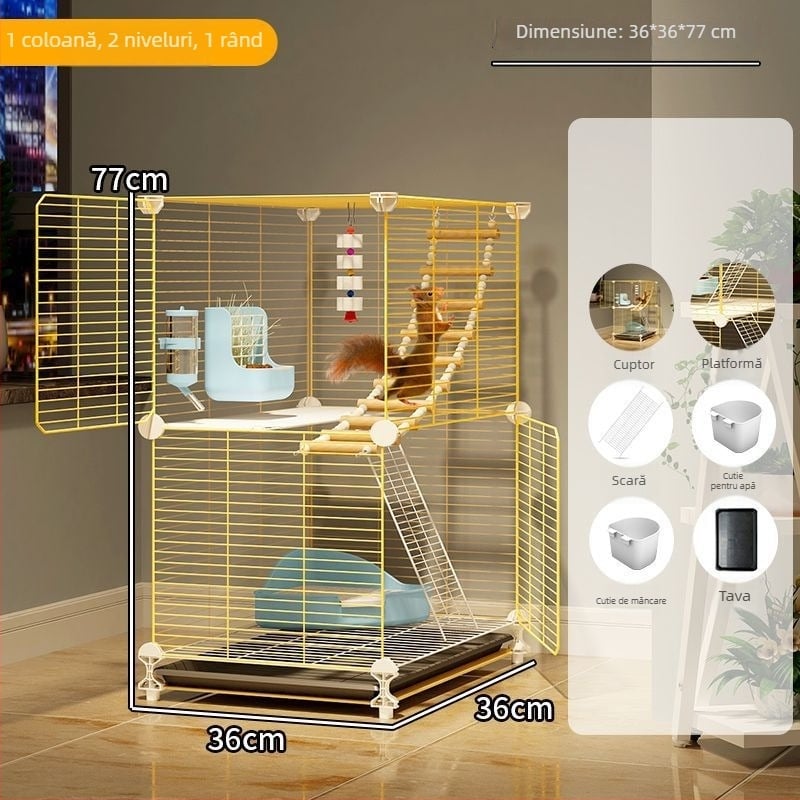 Cușcă pentru chinchilă, oțel inoxidabil, platformă cu 3 etaje, model F98S57777S565T