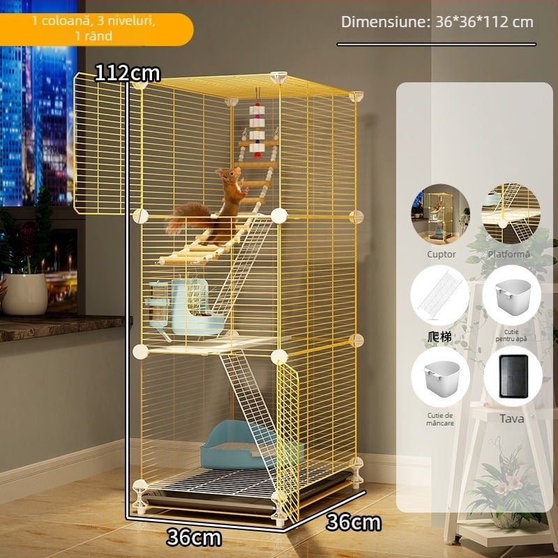 Cușcă pentru chinchilă, oțel inoxidabil, platformă cu 3 etaje, model F98S57777S565T