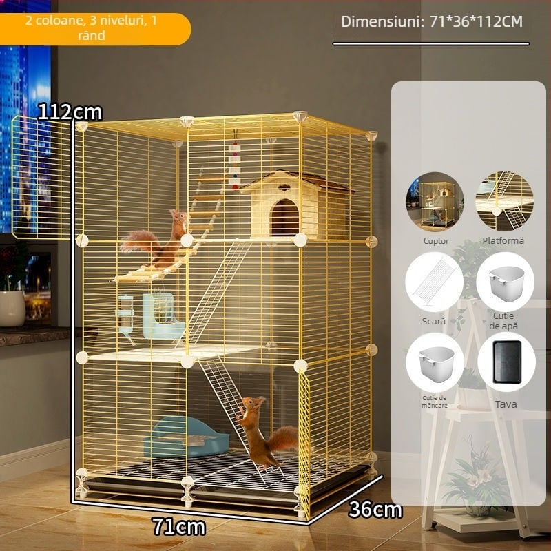 Cușcă pentru chinchilă, oțel inoxidabil, platformă cu 3 etaje, model F98S57777S565T
