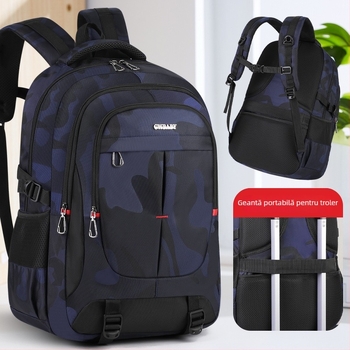 Rucsac pentru gimnaziu și liceu din stofă Oxford, impermeabil, protecție a coloanei vertebrale, model camuflaj, bretele curbate