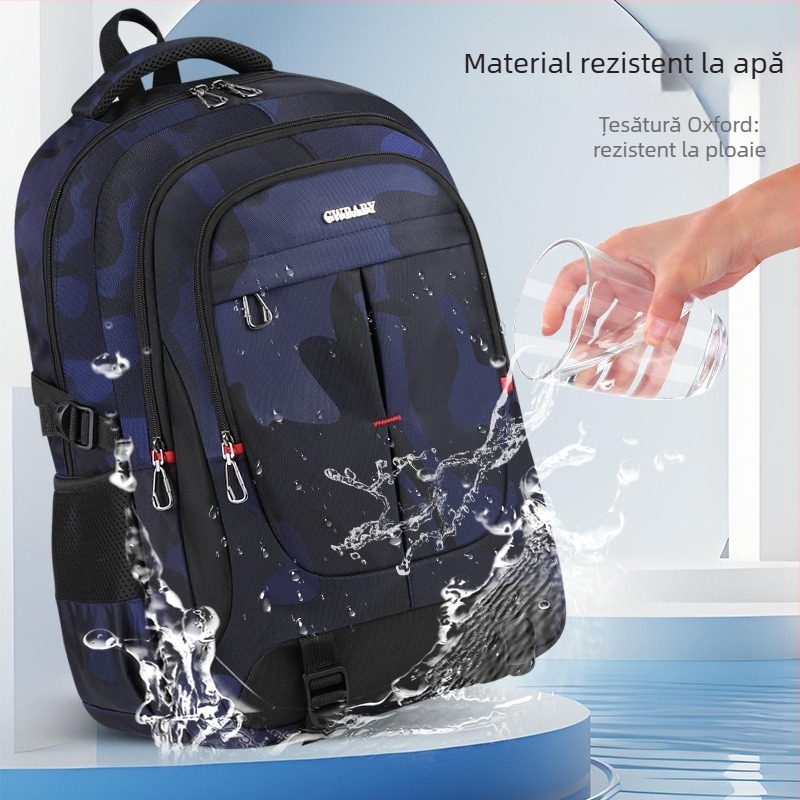 Rucsac pentru gimnaziu și liceu din stofă Oxford, impermeabil, protecție a coloanei vertebrale, model camuflaj, bretele curbate