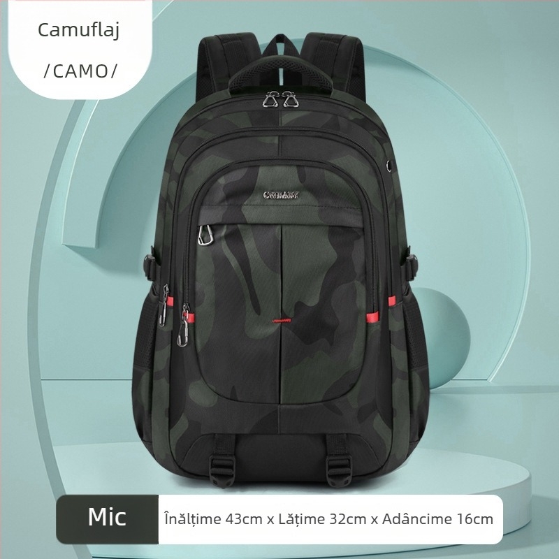 Rucsac pentru gimnaziu și liceu din stofă Oxford, impermeabil, protecție a coloanei vertebrale, model camuflaj, bretele curbate