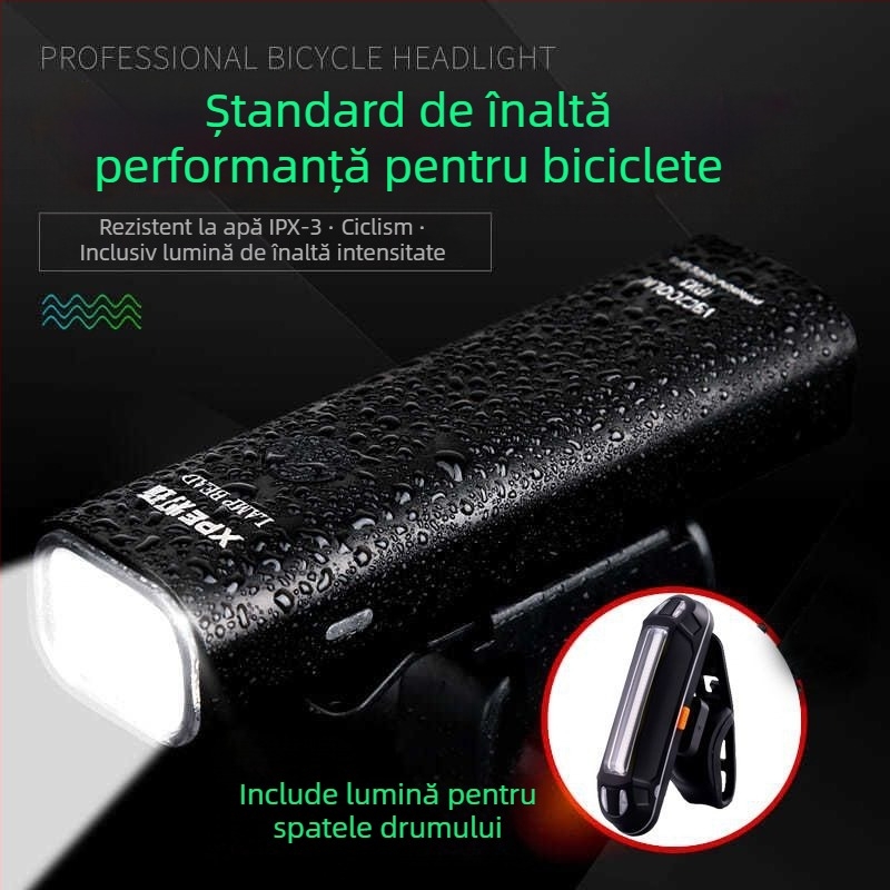 Lumină frontală pentru bicicletă din aliaj de aluminiu, reîncărcabilă, iluminare puternică pentru ciclism de munte noaptea