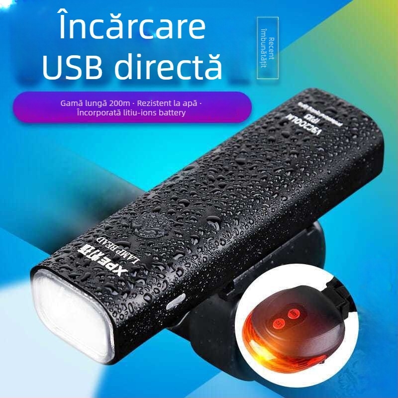 Lumină frontală pentru bicicletă din aliaj de aluminiu, reîncărcabilă, iluminare puternică pentru ciclism de munte noaptea