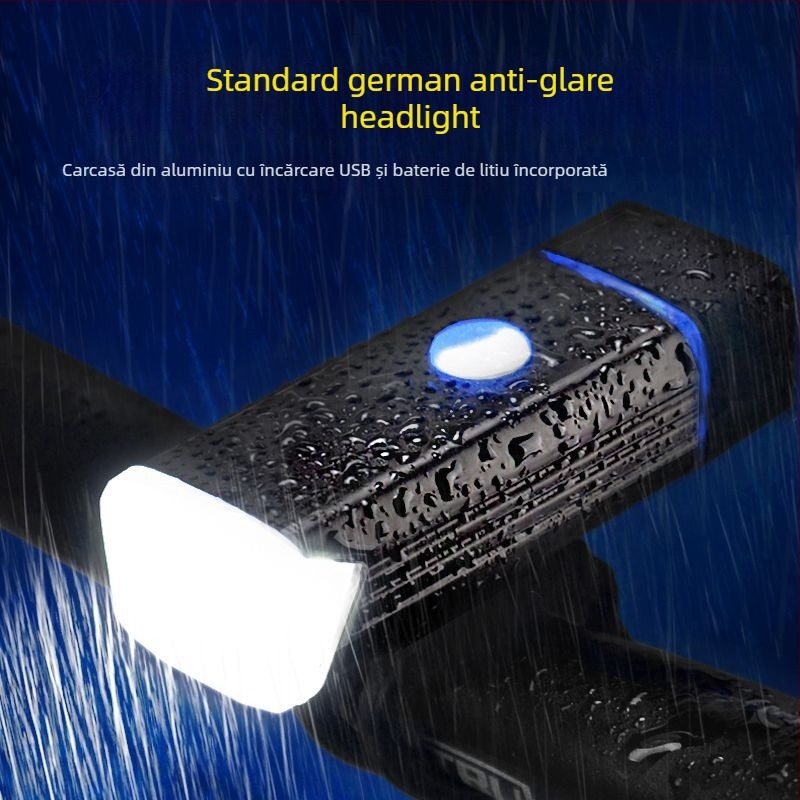 Lumină frontală pentru bicicletă din aliaj de aluminiu, reîncărcabilă, iluminare puternică pentru ciclism de munte noaptea