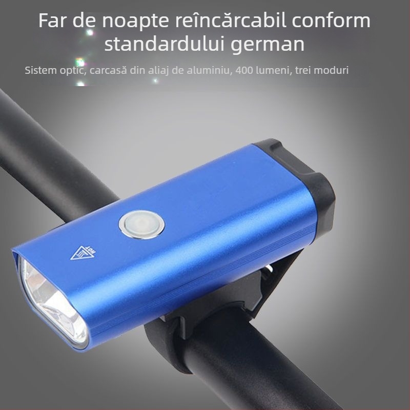 Lumină frontală pentru bicicletă din aliaj de aluminiu, reîncărcabilă, iluminare puternică pentru ciclism de munte noaptea