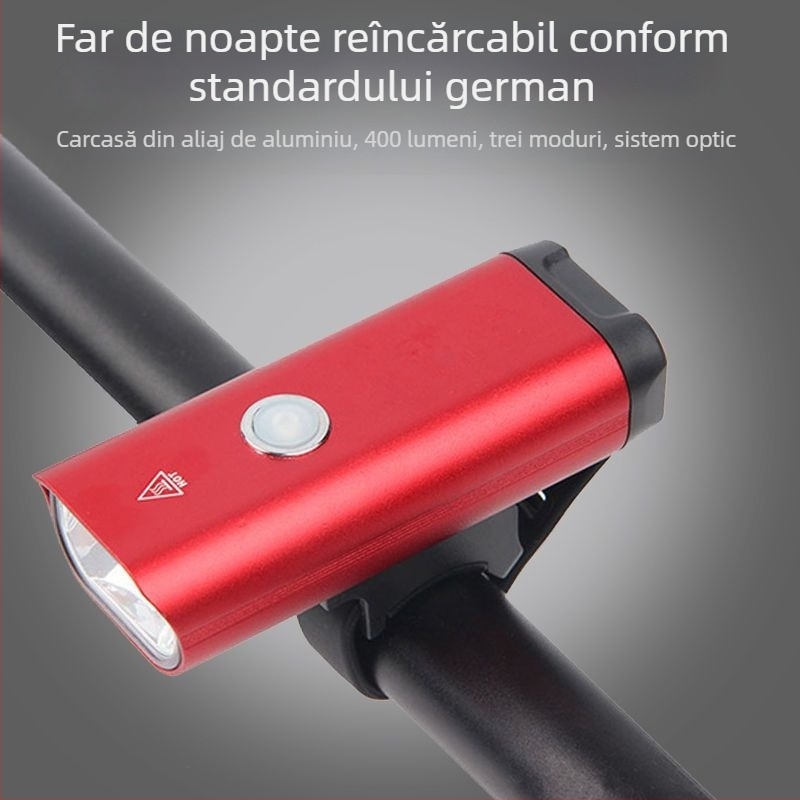 Lumină frontală pentru bicicletă din aliaj de aluminiu, reîncărcabilă, iluminare puternică pentru ciclism de munte noaptea