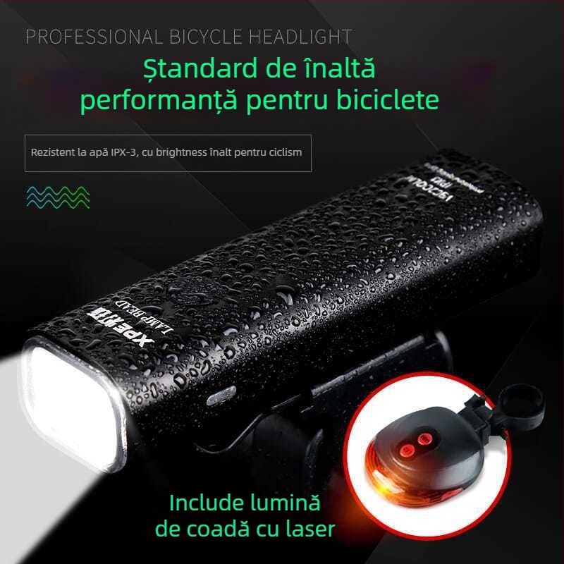 Lumină frontală pentru bicicletă din aliaj de aluminiu, reîncărcabilă, iluminare puternică pentru ciclism de munte noaptea