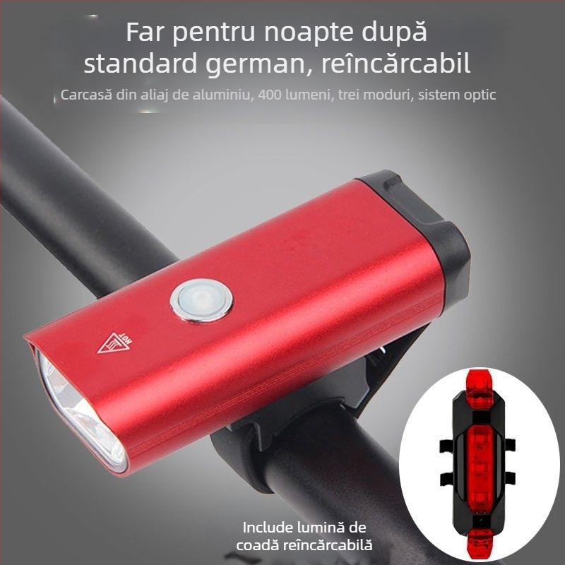Lumină frontală pentru bicicletă din aliaj de aluminiu, reîncărcabilă, iluminare puternică pentru ciclism de munte noaptea