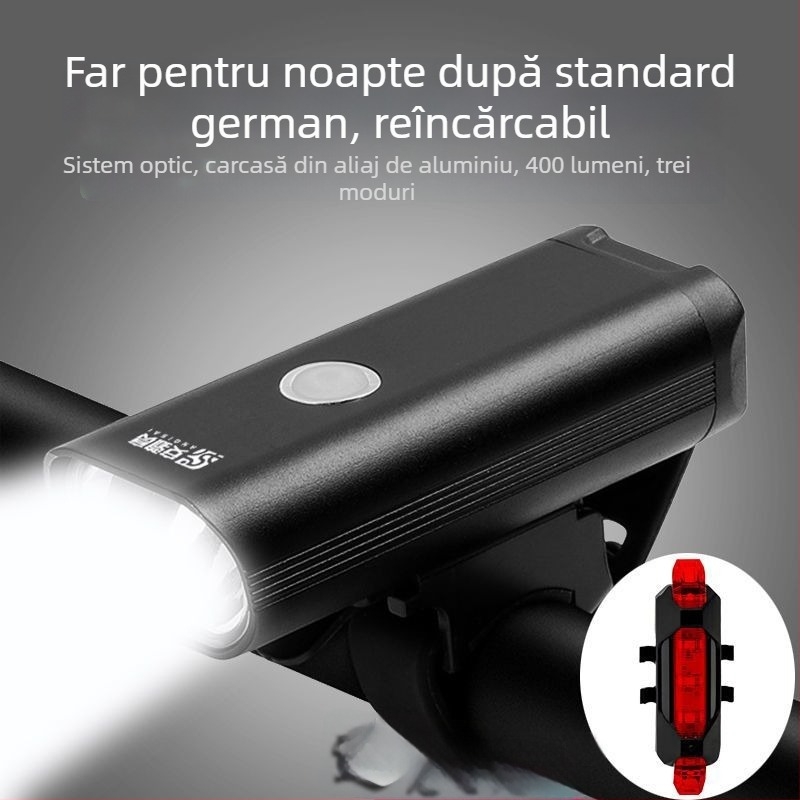 Lumină frontală pentru bicicletă din aliaj de aluminiu, reîncărcabilă, iluminare puternică pentru ciclism de munte noaptea