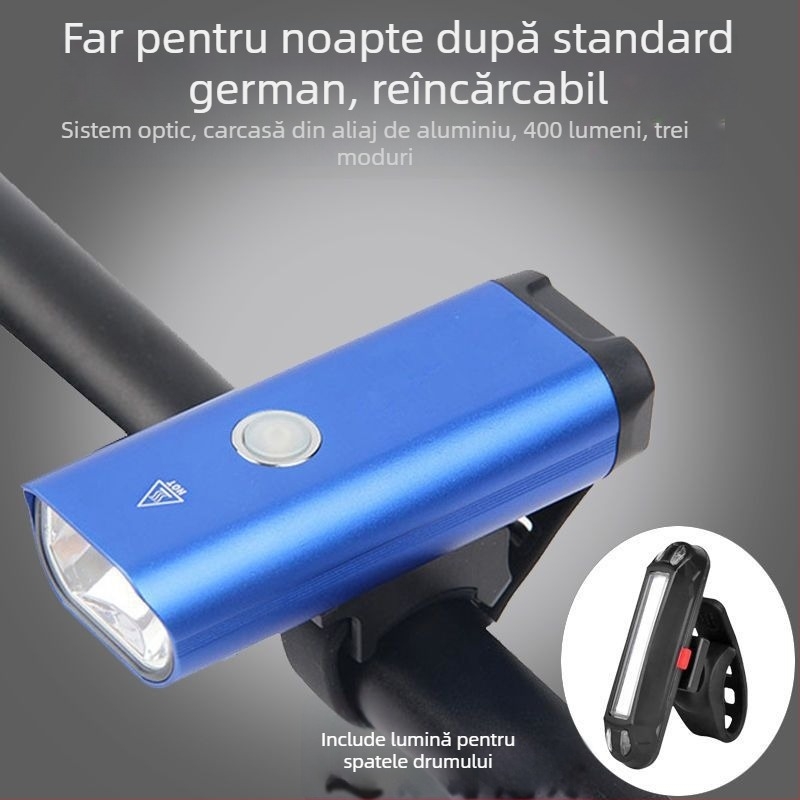 Lumină frontală pentru bicicletă din aliaj de aluminiu, reîncărcabilă, iluminare puternică pentru ciclism de munte noaptea