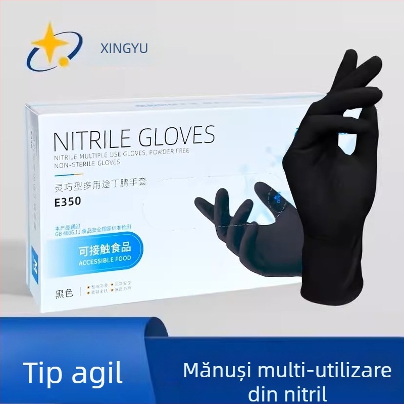 Mănuși de nitril de unică folosință, rezistente la ulei și antiderapante, certificate pentru alimentație; potrivite pentru gătit gourmet, industria frumuseții, îngrijirea animalelor, grădinărit și reparații ale mașinilor.